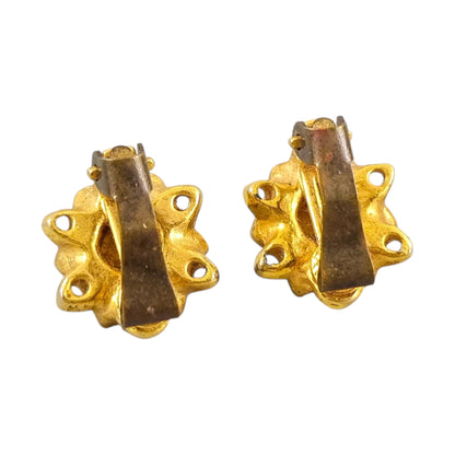 1960's gold plated opalite floral cluster ear clips