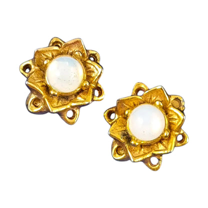 1960's gold plated opalite floral cluster ear clips