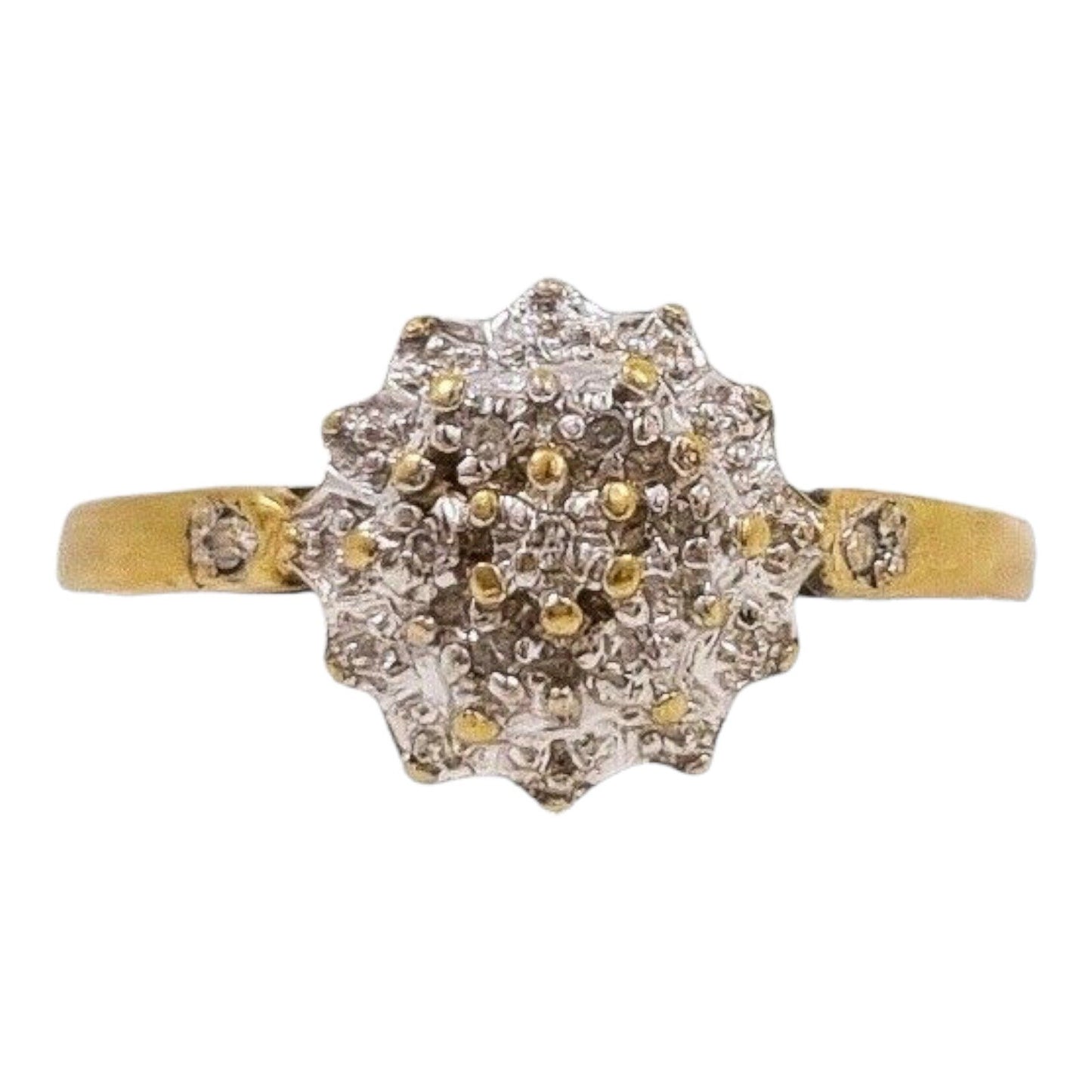 Vintage 1950's 9 ct yellow gold multi diamond engagement cluster ring, size Q
