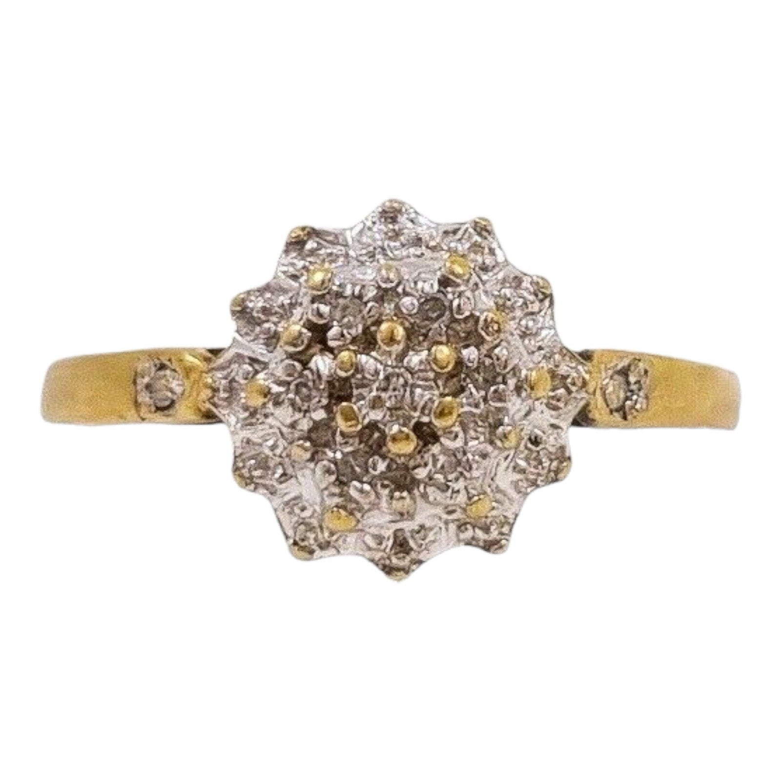 Vintage 1950's 9 ct yellow gold multi diamond engagement cluster ring, size Q