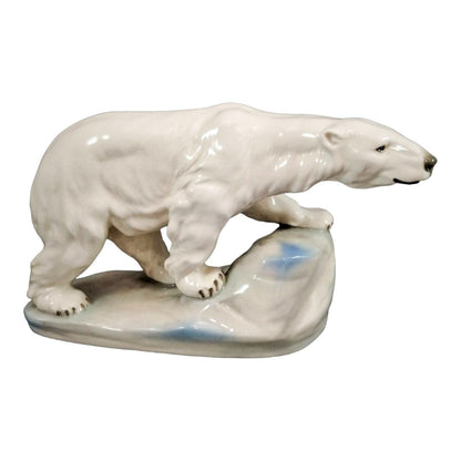 Large Art Deco hand-painted porcelain Amphora sculpture of a polar bear on an icy outcrop