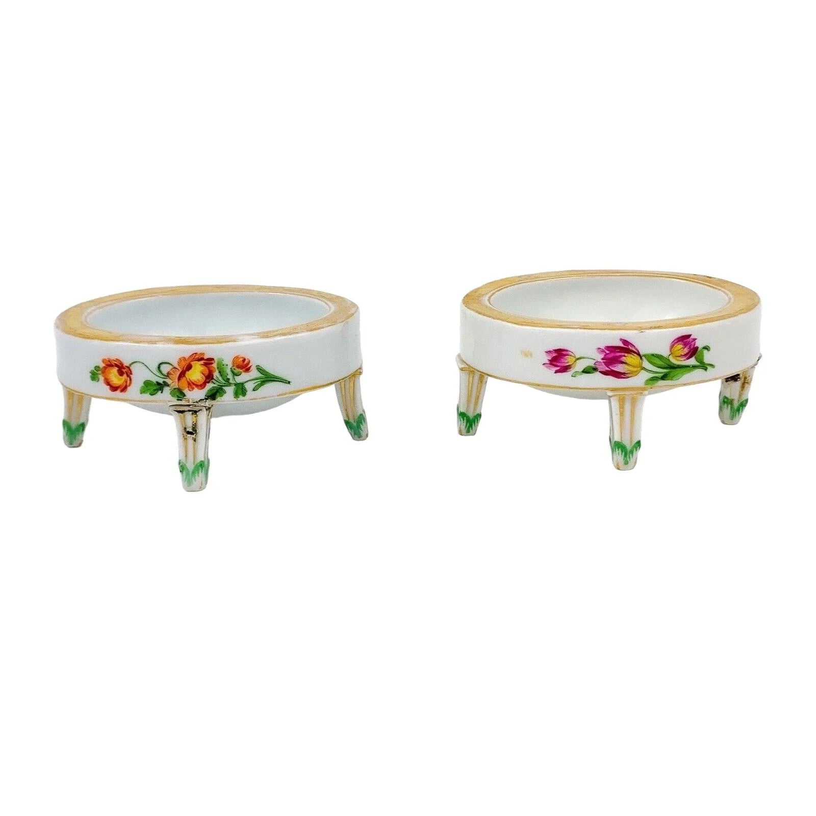 Pair of porcelain 19th Century Meissen oval table salt boats