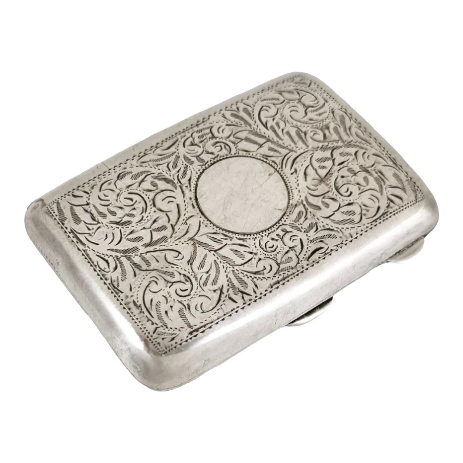 Art Nouveau sterling silver gilded ladies cigarette case with scrolls, vacant cartouche; William Neale