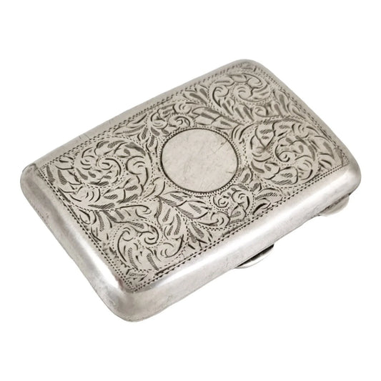 Art Nouveau sterling silver gilded ladies cigarette case with scrolls, vacant cartouche; William Neale