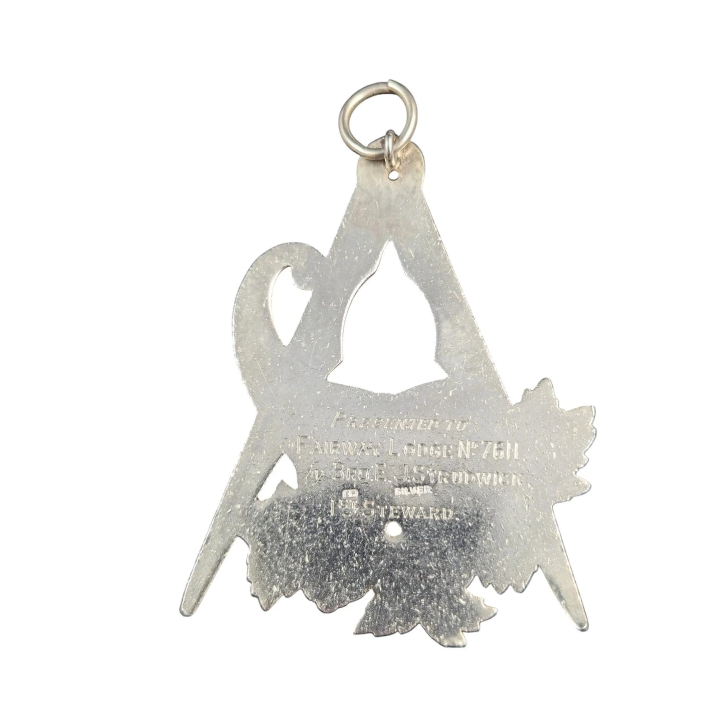 Sterling silver Masonic Warden’s jewel compass and cornucopia Fairway Lodge 1958