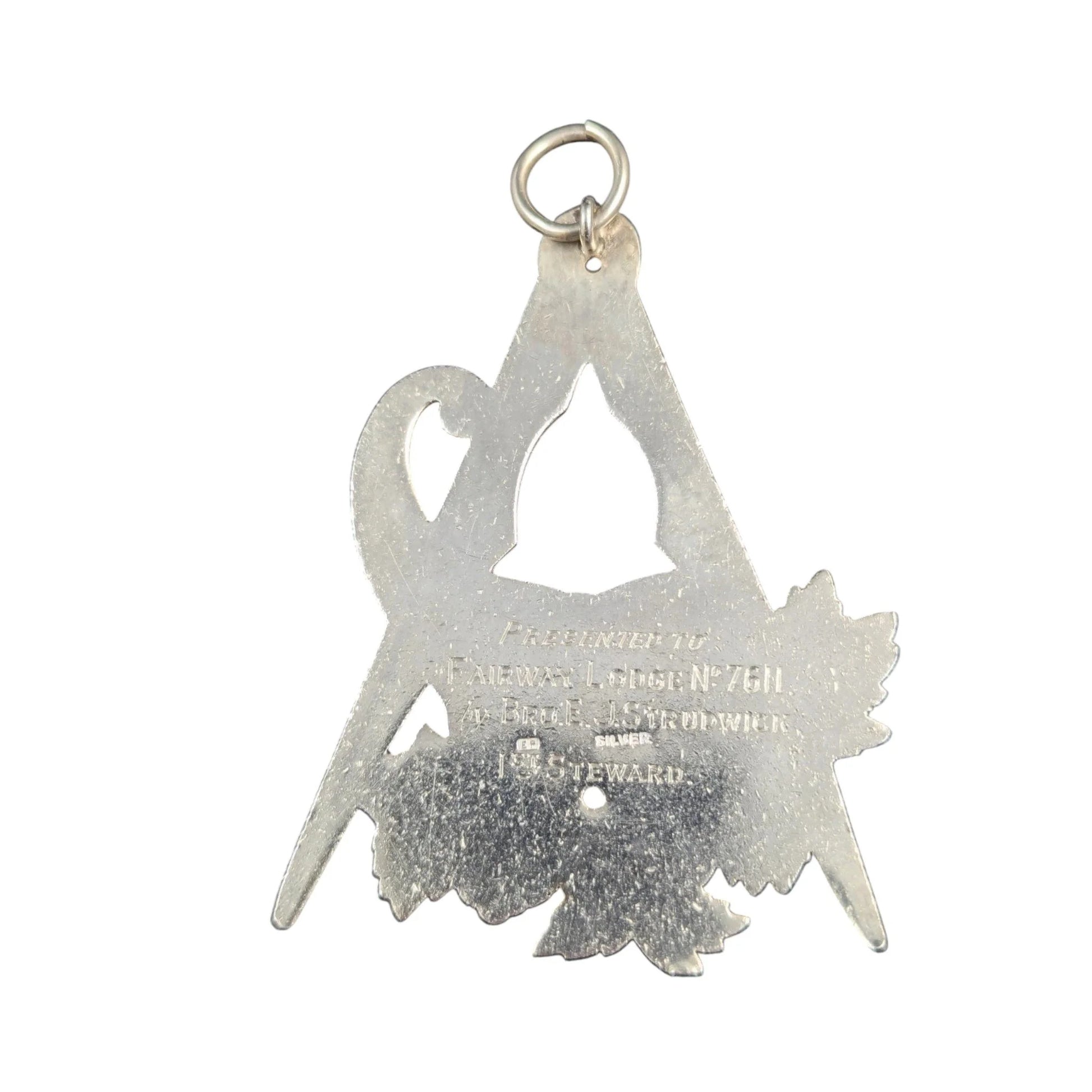 Sterling silver Masonic Warden’s jewel compass and cornucopia Fairway Lodge 1958