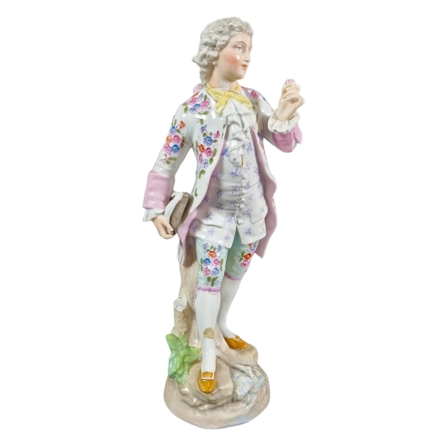 1830’s Meissen porcelain figurine of Regency dandy gentleman holding a tricorne and flowers