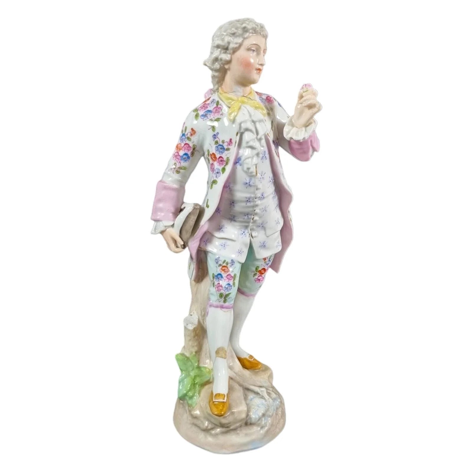 1830’s Meissen porcelain figurine of Regency dandy gentleman holding a tricorne and flowers