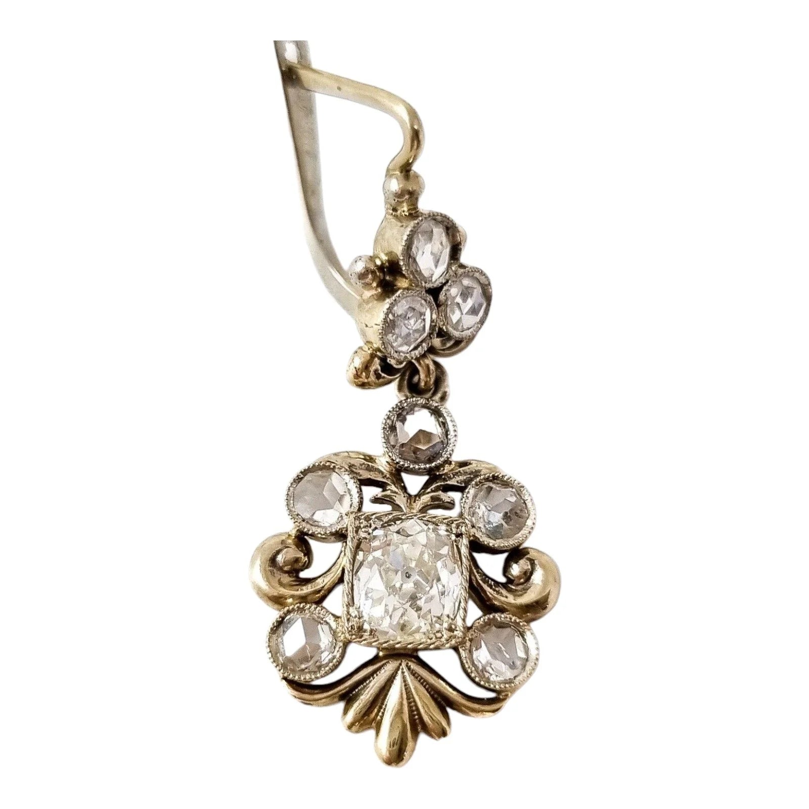 Boxed Edwardian 2.10 ct rose & old-cut diamond drop trefoil cluster earrings