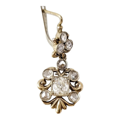 Boxed Edwardian 2.10 ct rose & old-cut diamond drop trefoil cluster earrings