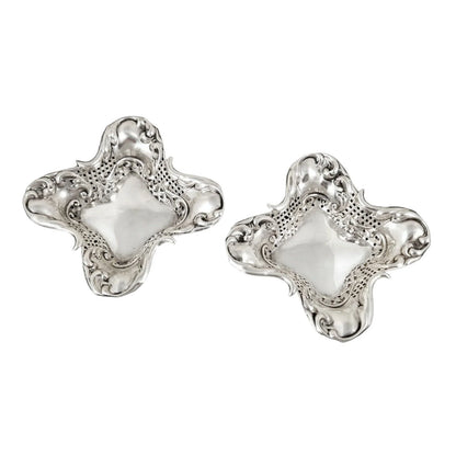 Sterling silver Art Nouveau pair of bonbon baskets of fluted square form