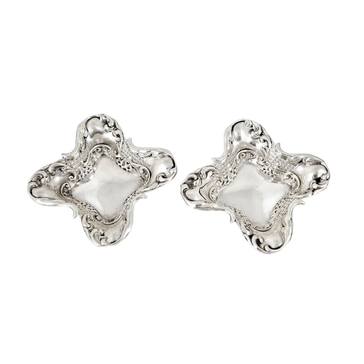 Sterling silver Art Nouveau pair of bonbon baskets of fluted square form