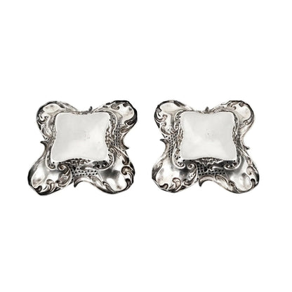 Sterling silver Art Nouveau pair of bonbon baskets of fluted square form