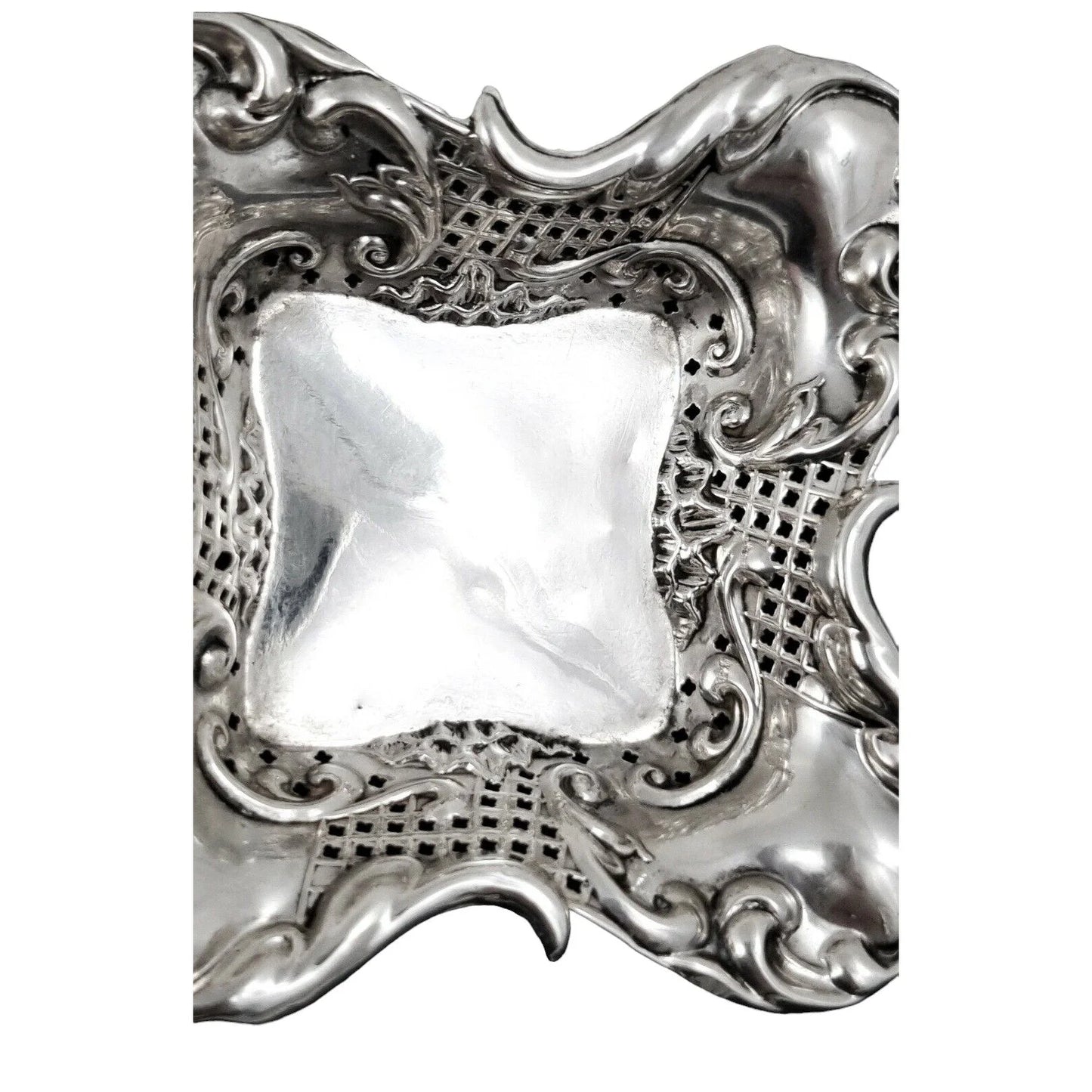 Sterling silver Art Nouveau pair of bonbon baskets of fluted square form