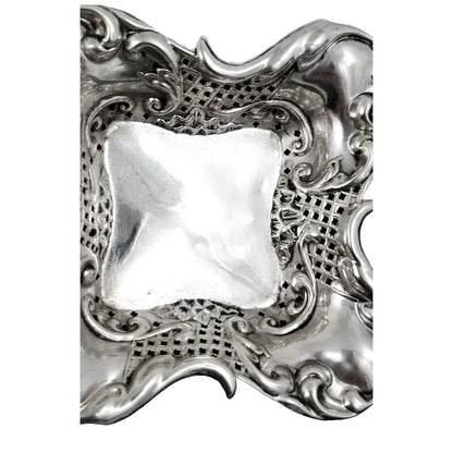 Sterling silver Art Nouveau pair of bonbon baskets of fluted square form
