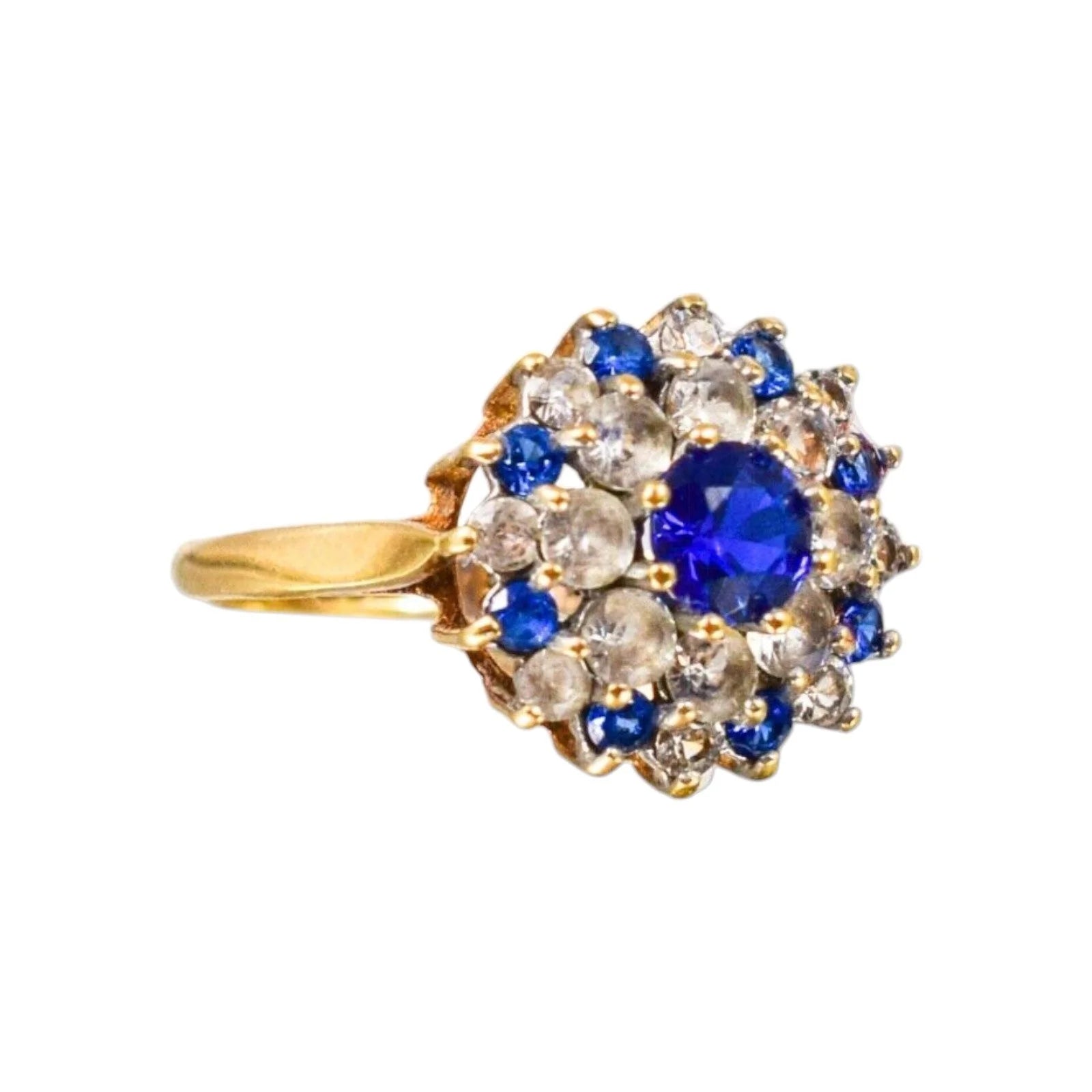 Vintage 1970’s 9ct yellow gold spinel cluster cocktail dress ring, size N 1/2