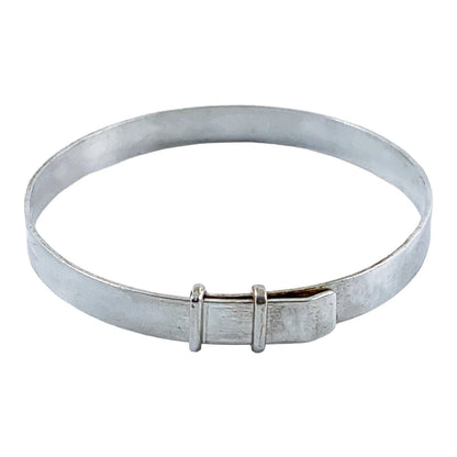 1970’s sterling silver child's adjustable "belt" bracelet with buckle detail and bright-cut leaf design