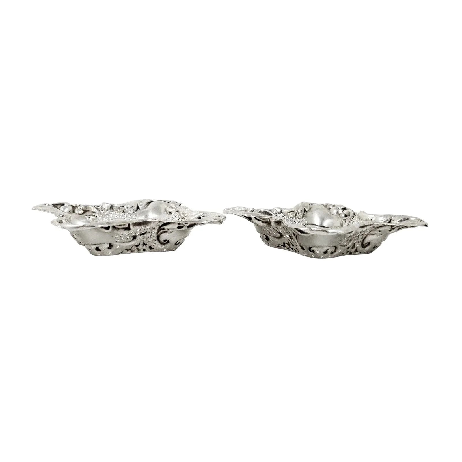 Sterling silver Art Nouveau pair of bonbon baskets of fluted square form
