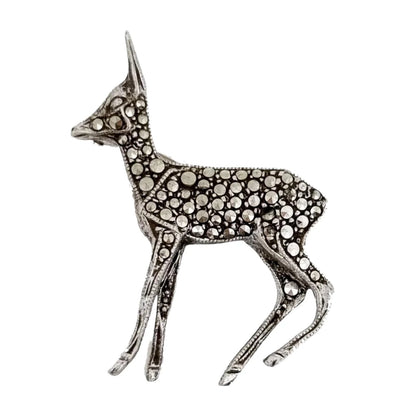 Art Deco German sterling silver and marcasite baby deer brooch