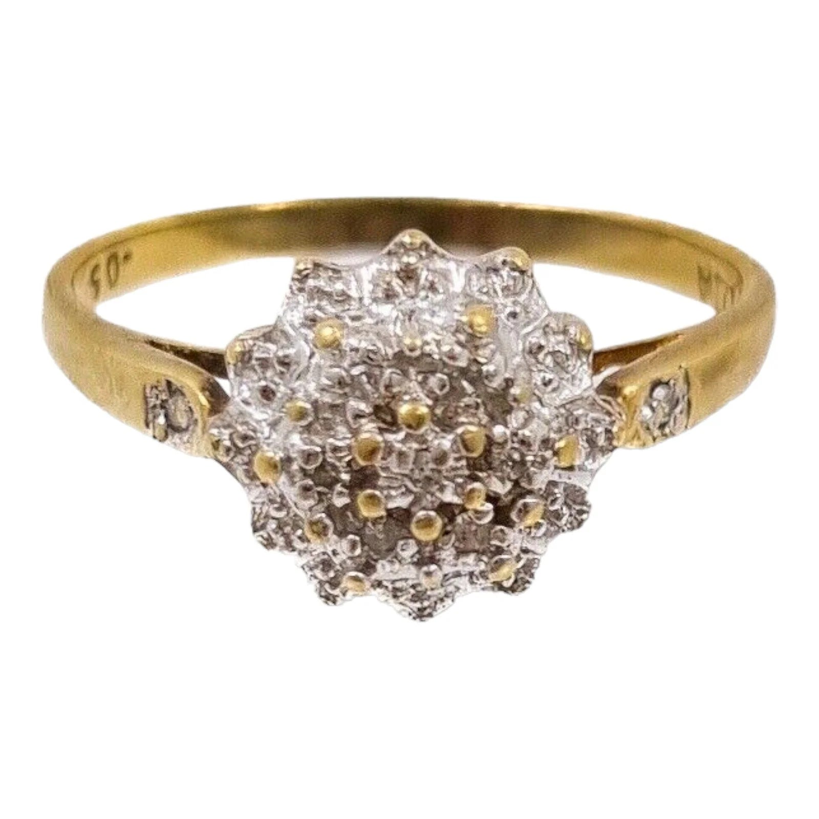 Vintage 1950's 9 ct yellow gold multi diamond engagement cluster ring, size Q