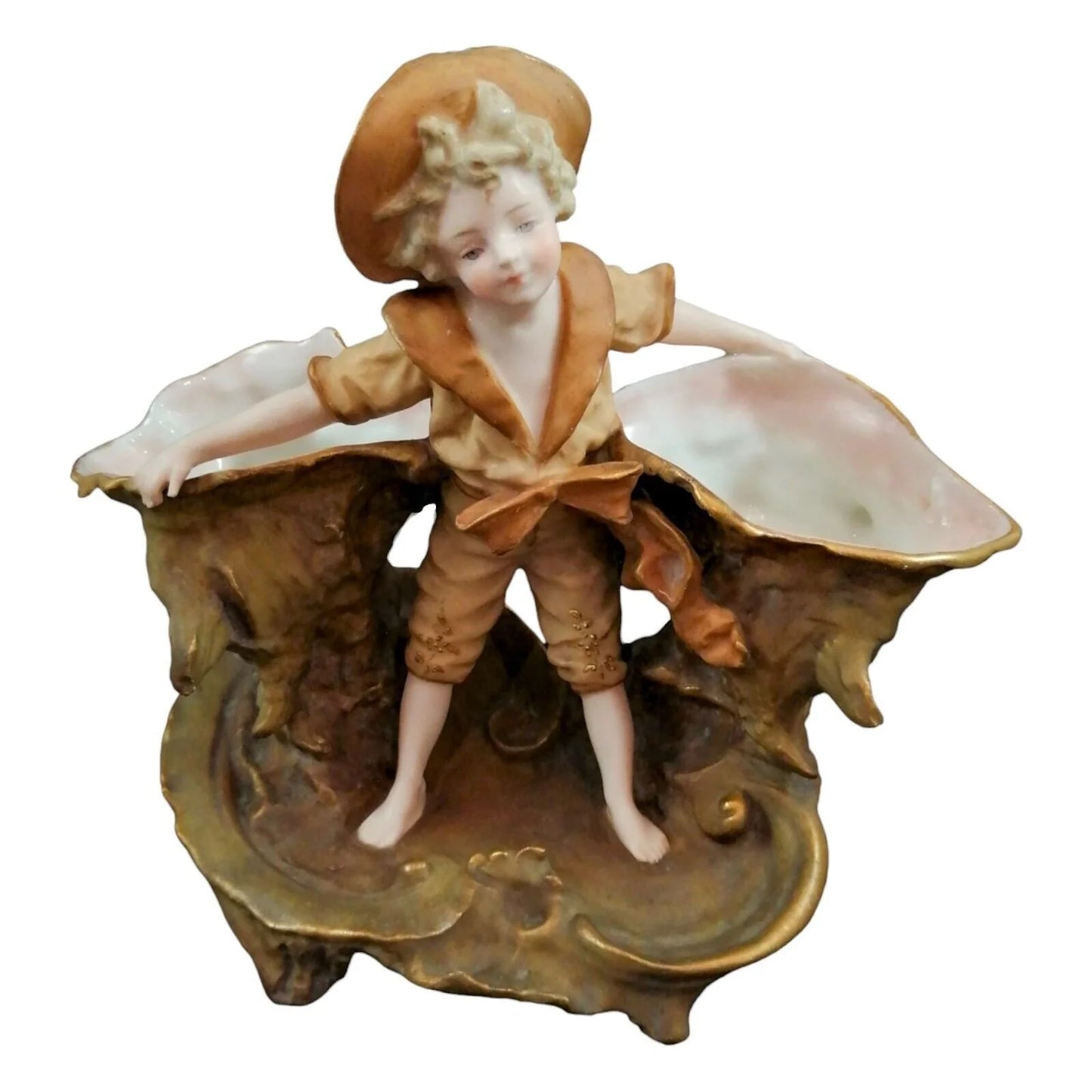 Art Nouveau Austro-Hungarian Ernst Wahliss figural double vase in the form of a boy holding two large shells