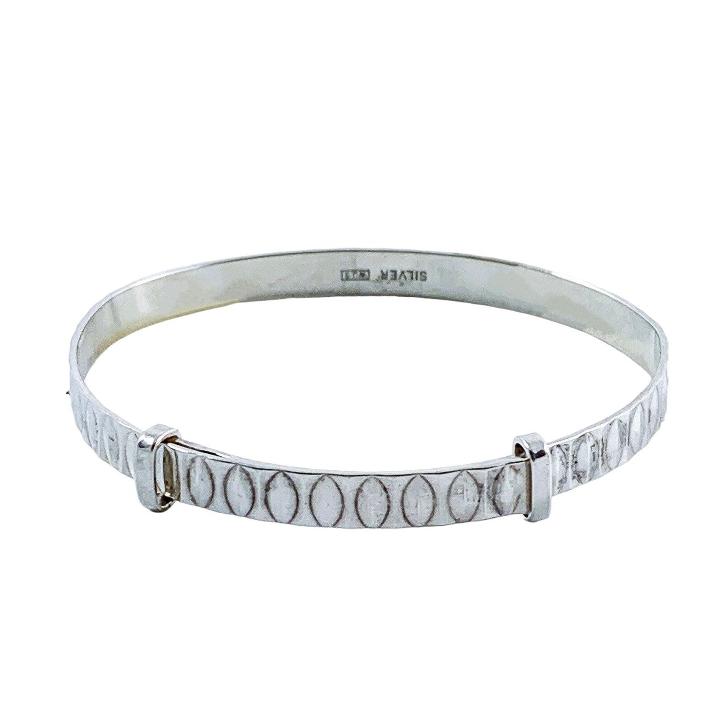 1970’s sterling silver child's adjustable “belt” bracelet with buckle detail and faceted decoration