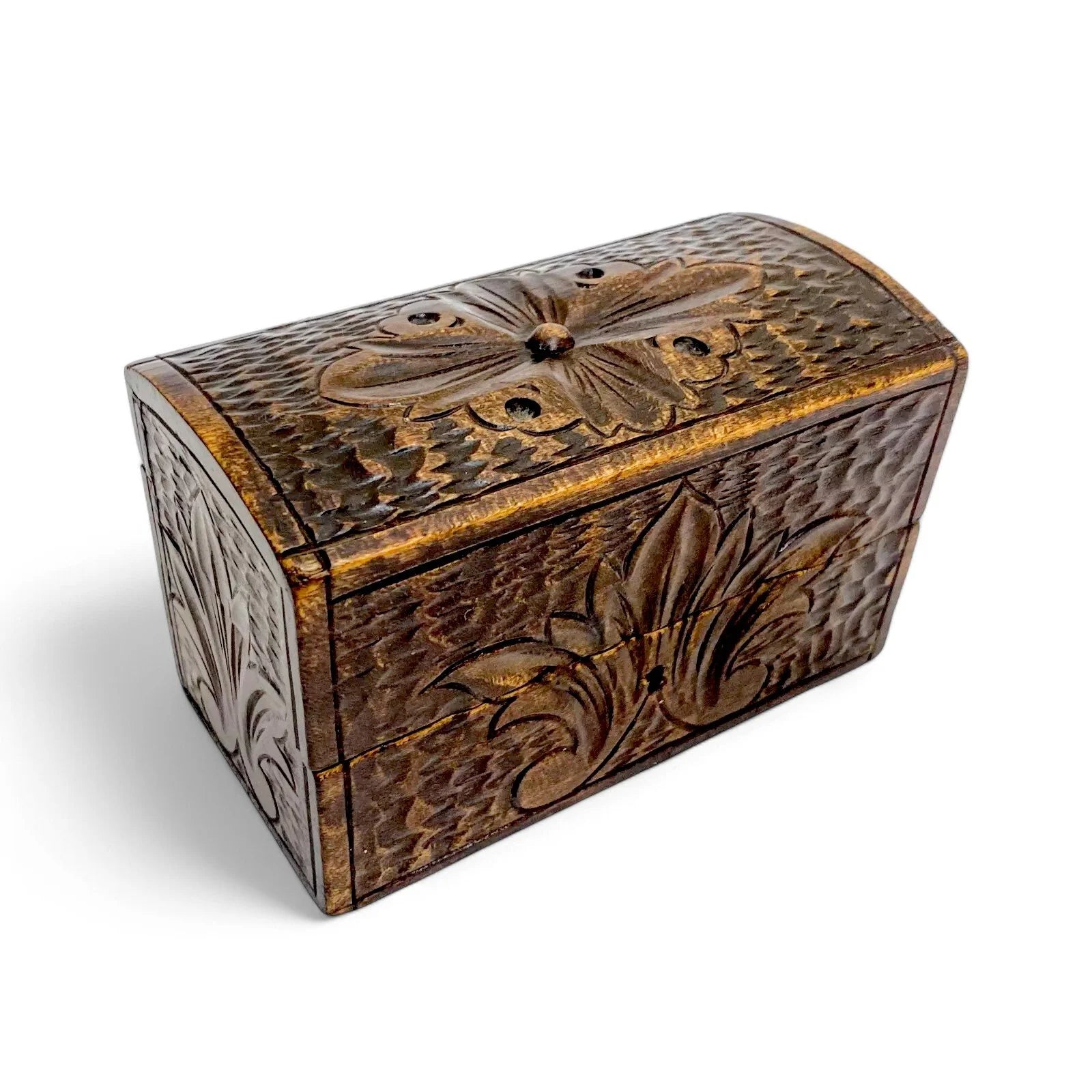 Antique Black Forest Gothic Revival wood keepsake box with floral carving, Germany c. 1890s