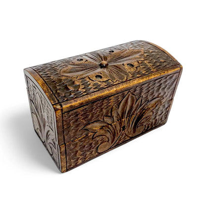 Antique Black Forest Gothic Revival wood keepsake box with floral carving, Germany c. 1890s