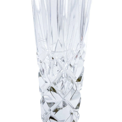 Tall crystal trumpet vase resting on a sterling silver stepped round foot