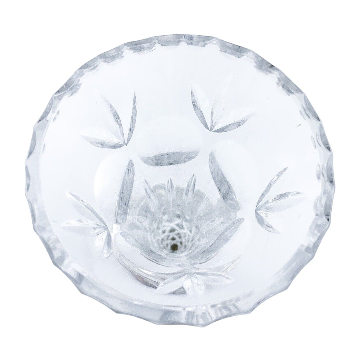 Tall crystal trumpet vase resting on a sterling silver stepped round foot