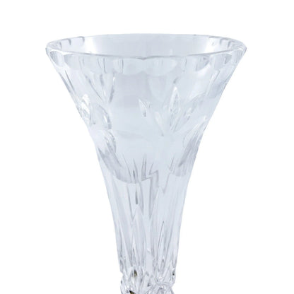 Tall crystal trumpet vase resting on a sterling silver stepped round foot