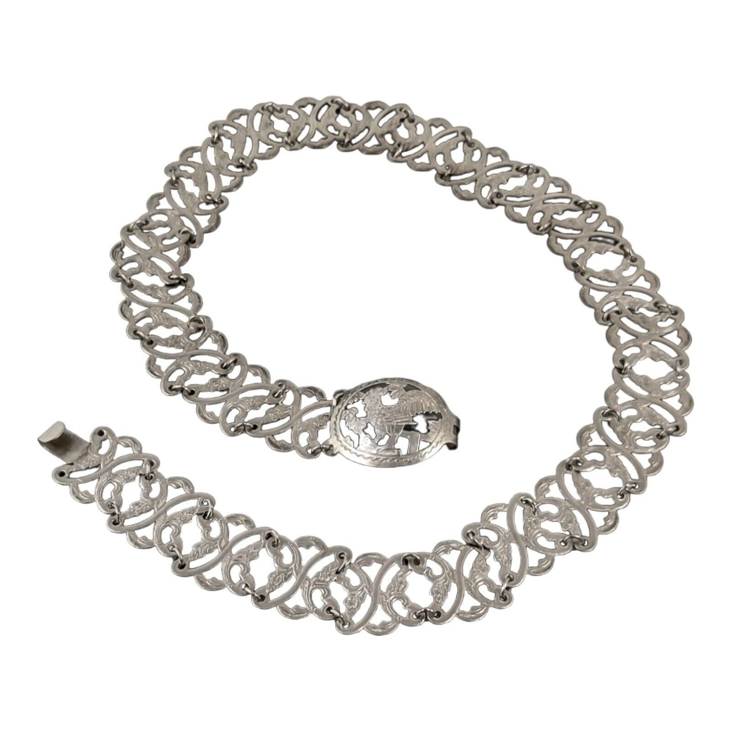 Straits Chinese Peranakan Baba Nyonya solid silver link belt with rooster clasp