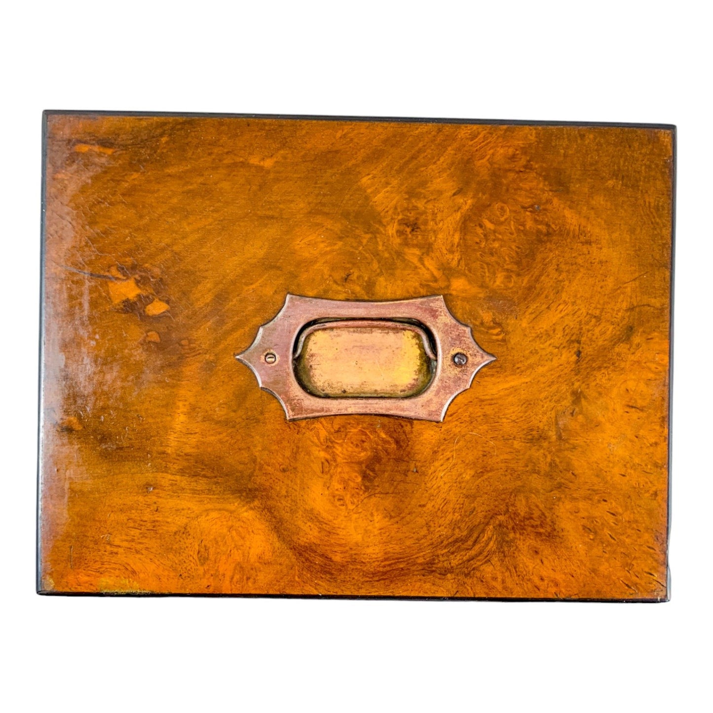 Victorian walnut work and jewellery box with carry handle and button-tufted silk interior