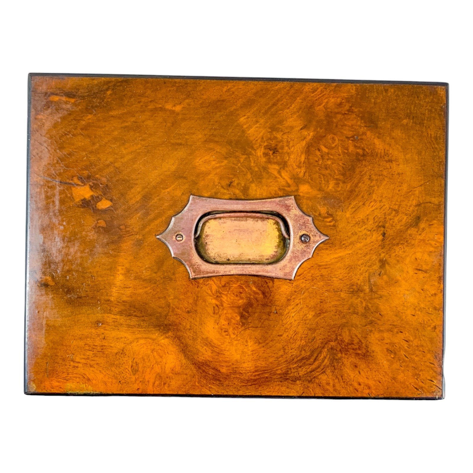 Victorian walnut work and jewellery box with carry handle and button-tufted silk interior