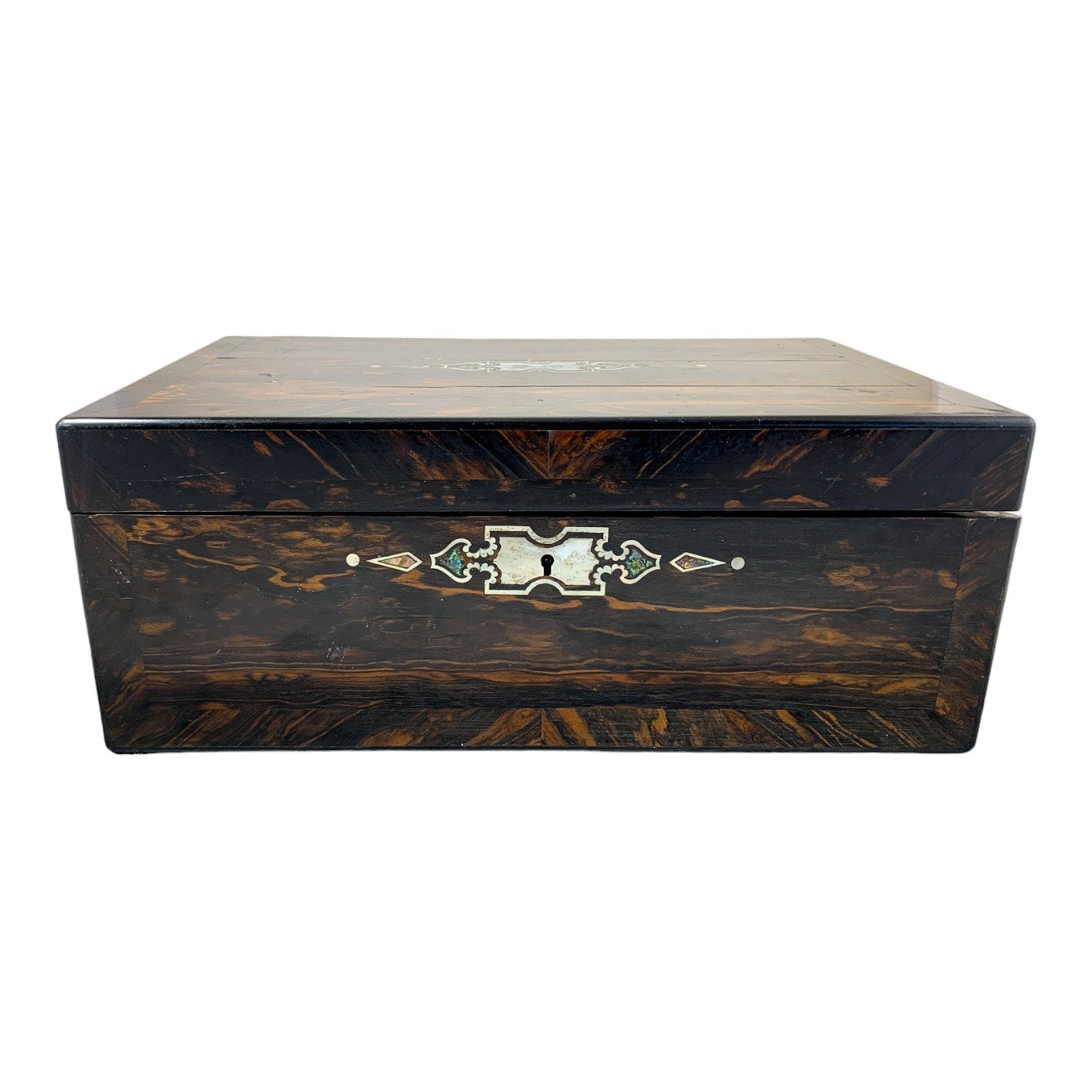 Victorian huge coromandel writing slope mother-of-pearl inlay, fitted handles