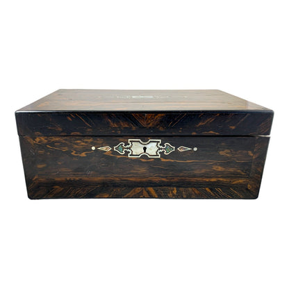 Victorian huge coromandel writing slope mother-of-pearl inlay, fitted handles