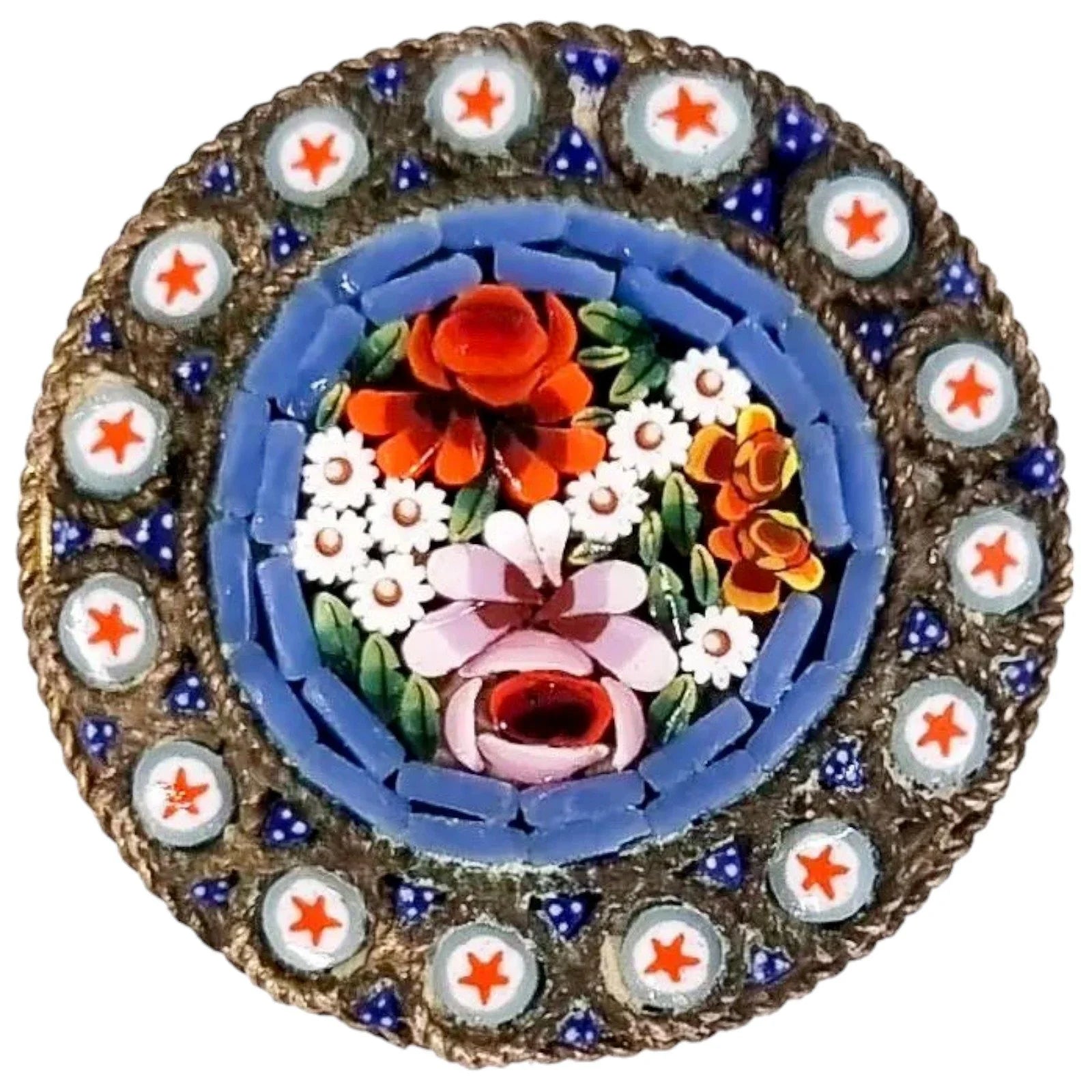 Early 20th century Italian micro mosaic round floral brooch