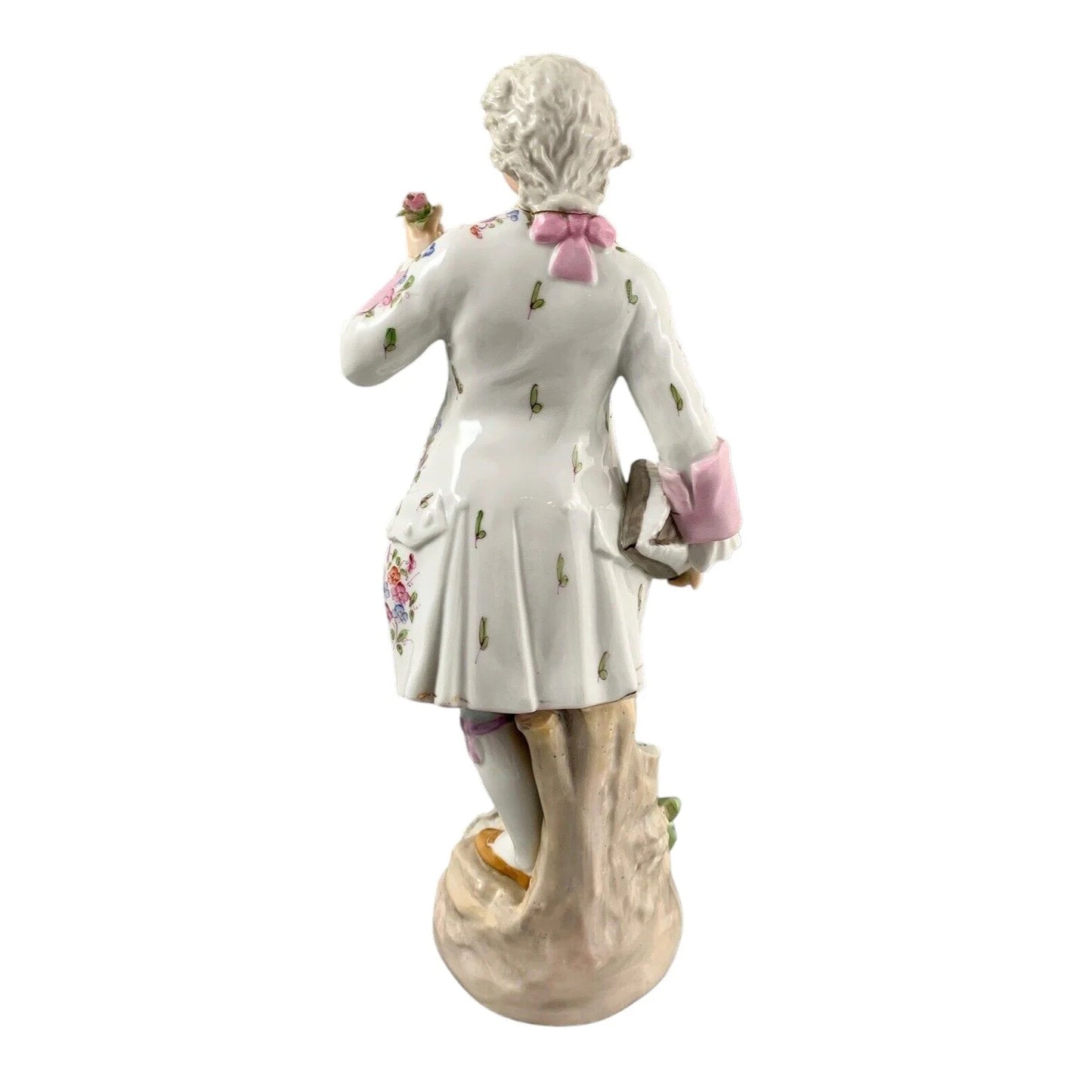 1830’s Meissen porcelain figurine of Regency dandy gentleman holding a tricorne and flowers