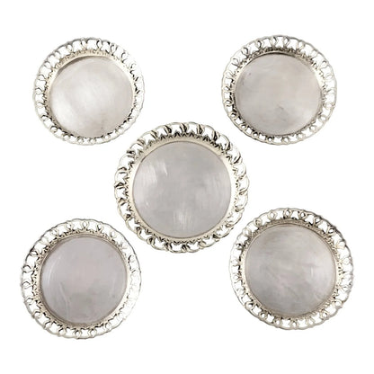 Vintage set of 5 Egyptian 900 solid silver Cairo wine bottle / glass coasters, 1950’s, lotus mark