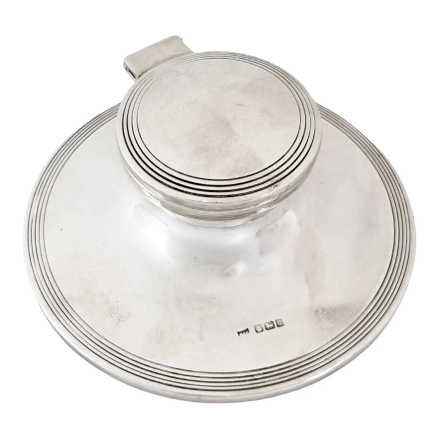 Large Edwardian sterling silver capstan inkwell, Walker & Hall