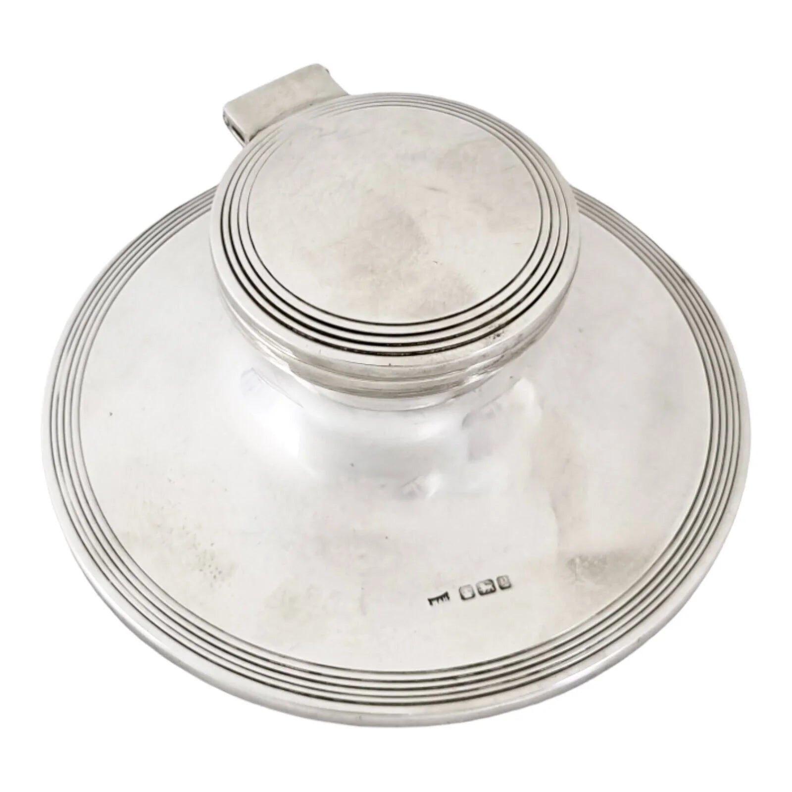 Large Edwardian sterling silver capstan inkwell, Walker & Hall