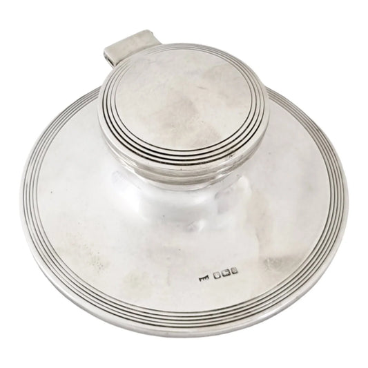 Large Edwardian sterling silver capstan inkwell, Walker & Hall