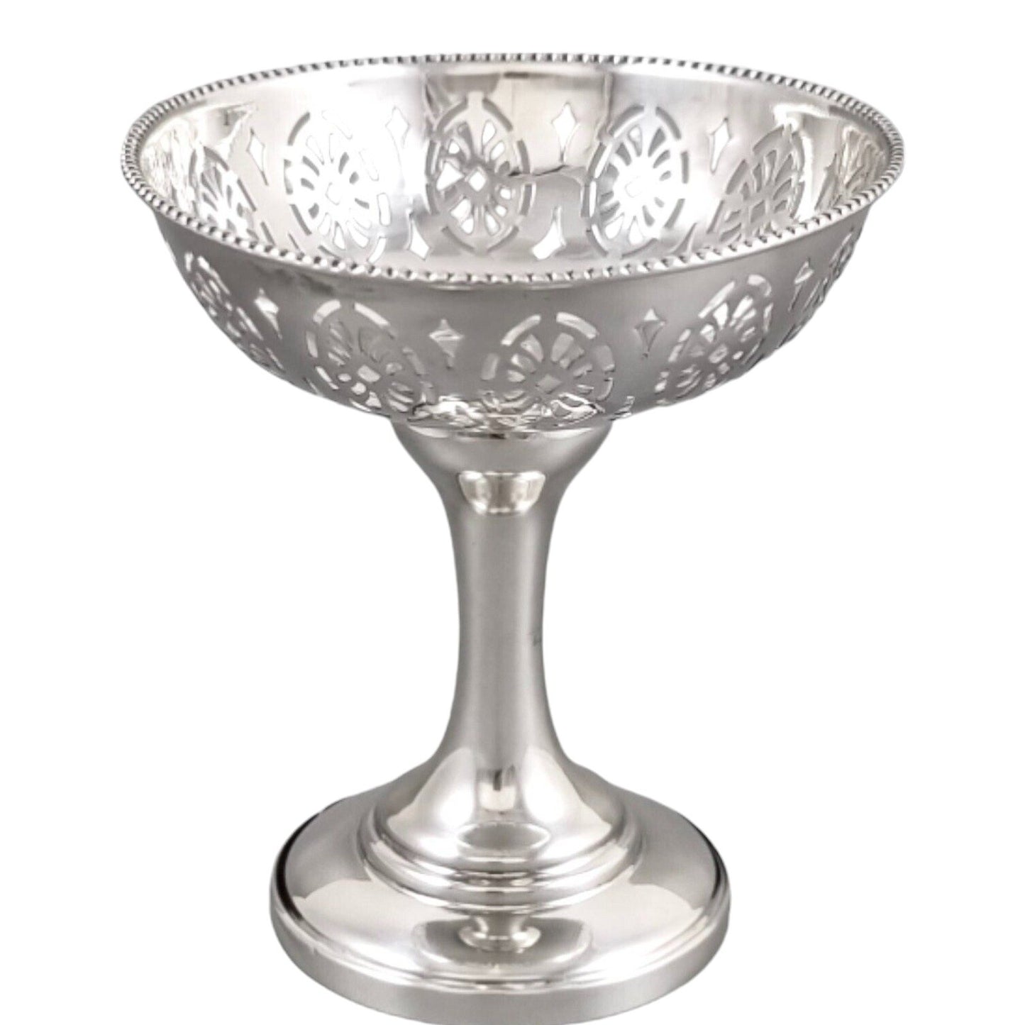 Continental solid silver Edwardian bonbon candy basket / pedestal bowl with pierced decoration