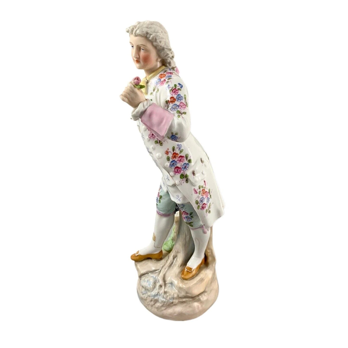 1830’s Meissen porcelain figurine of Regency dandy gentleman holding a tricorne and flowers