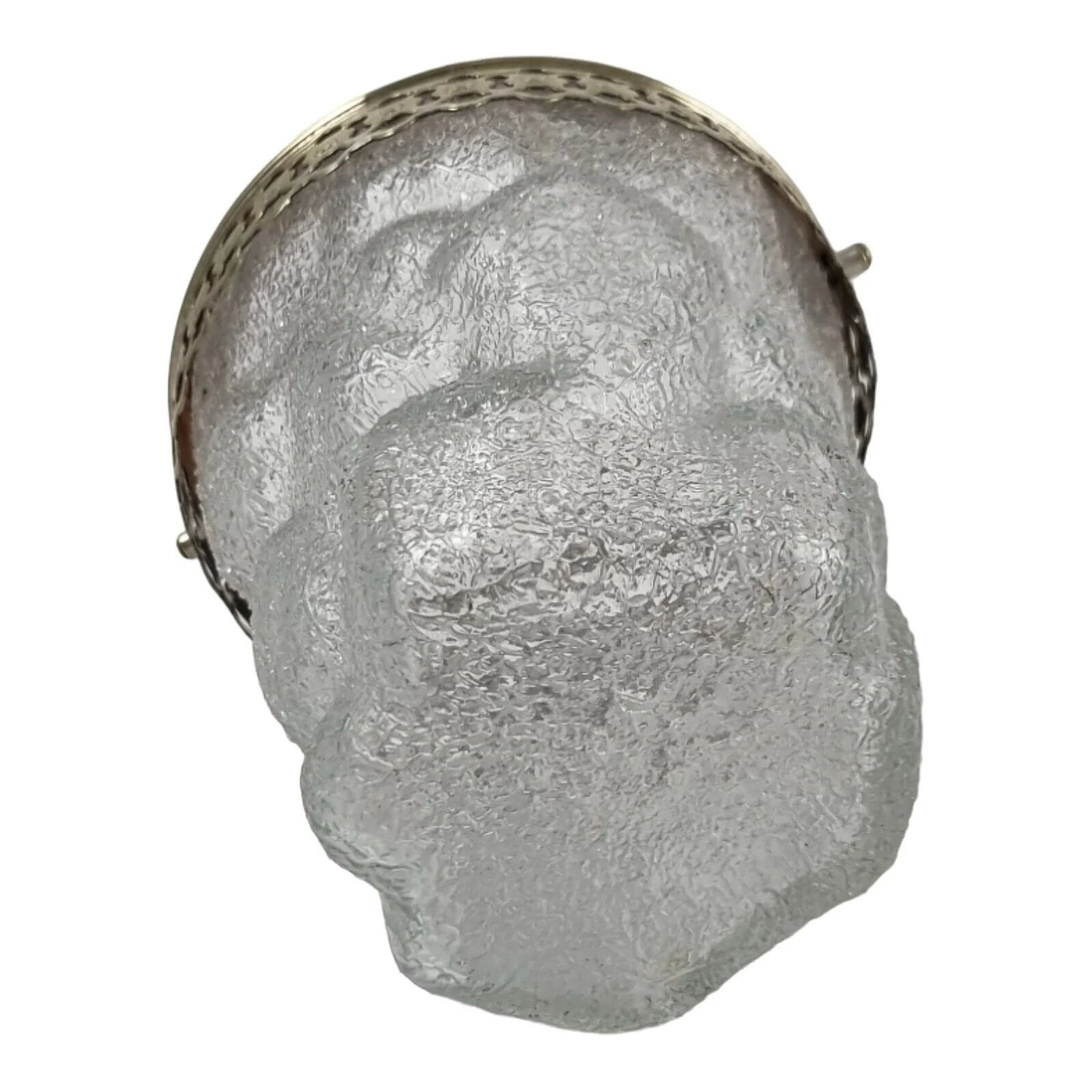 Victorian WMF swing handle ice bucket with frosted crackled glass, ice-cube shape, bird claw tongs
