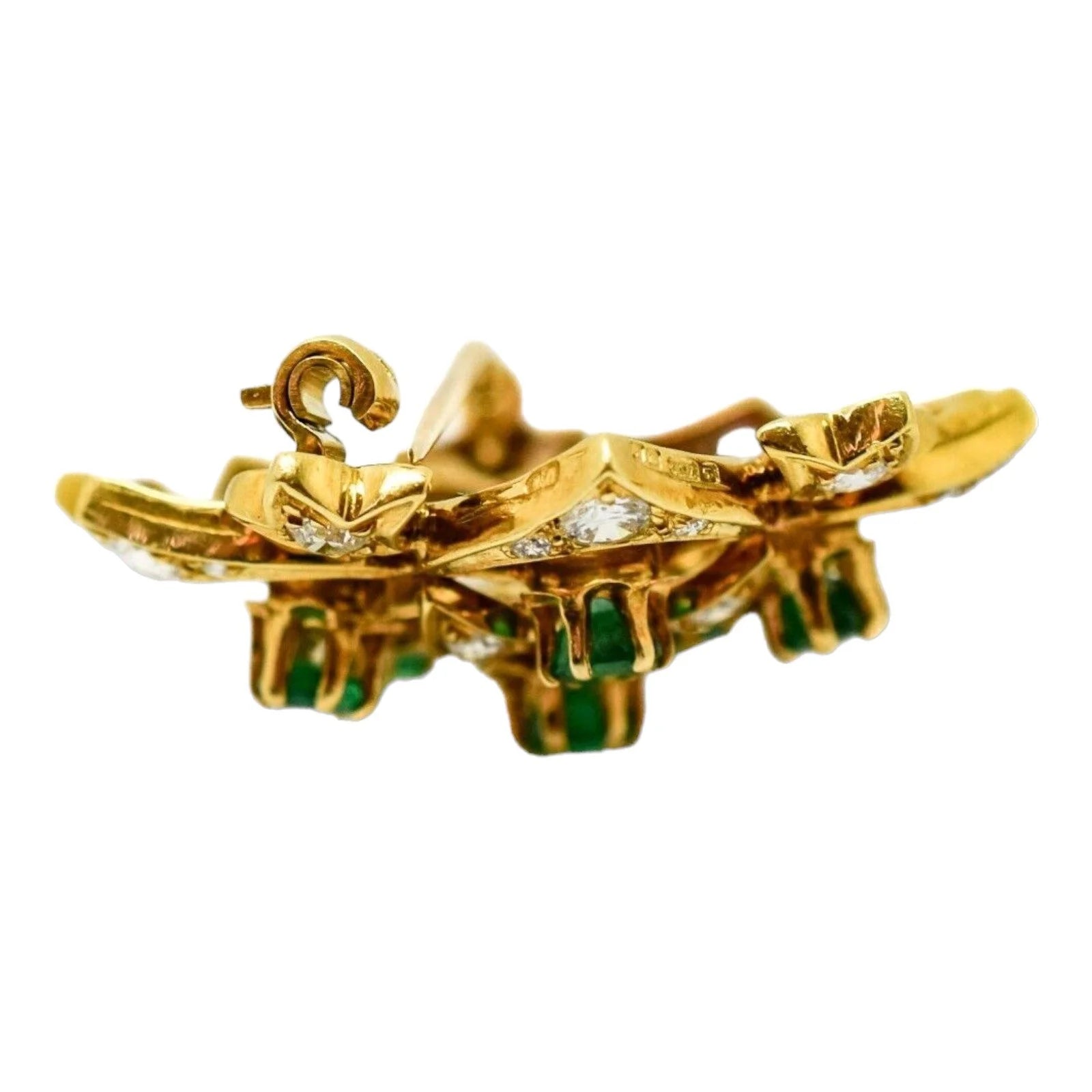 Vintage 18ct yellow gold emerald diamond openwork flower star statement brooch