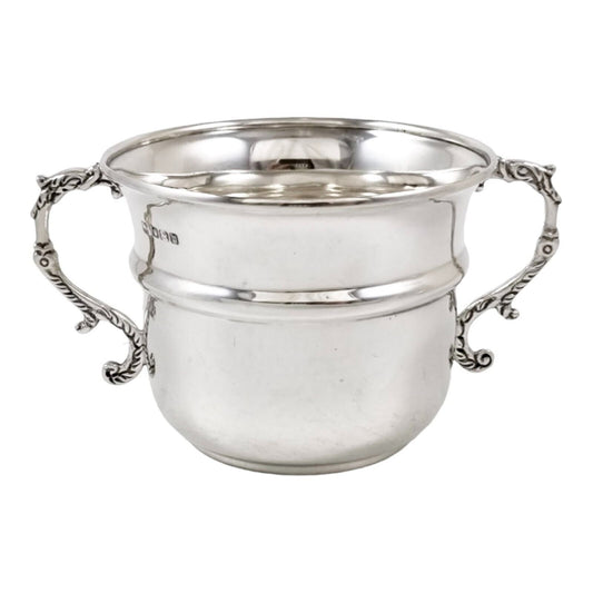 WWI-era sterling silver porringer bowl, snake serpent handles, Martin Hall & Co