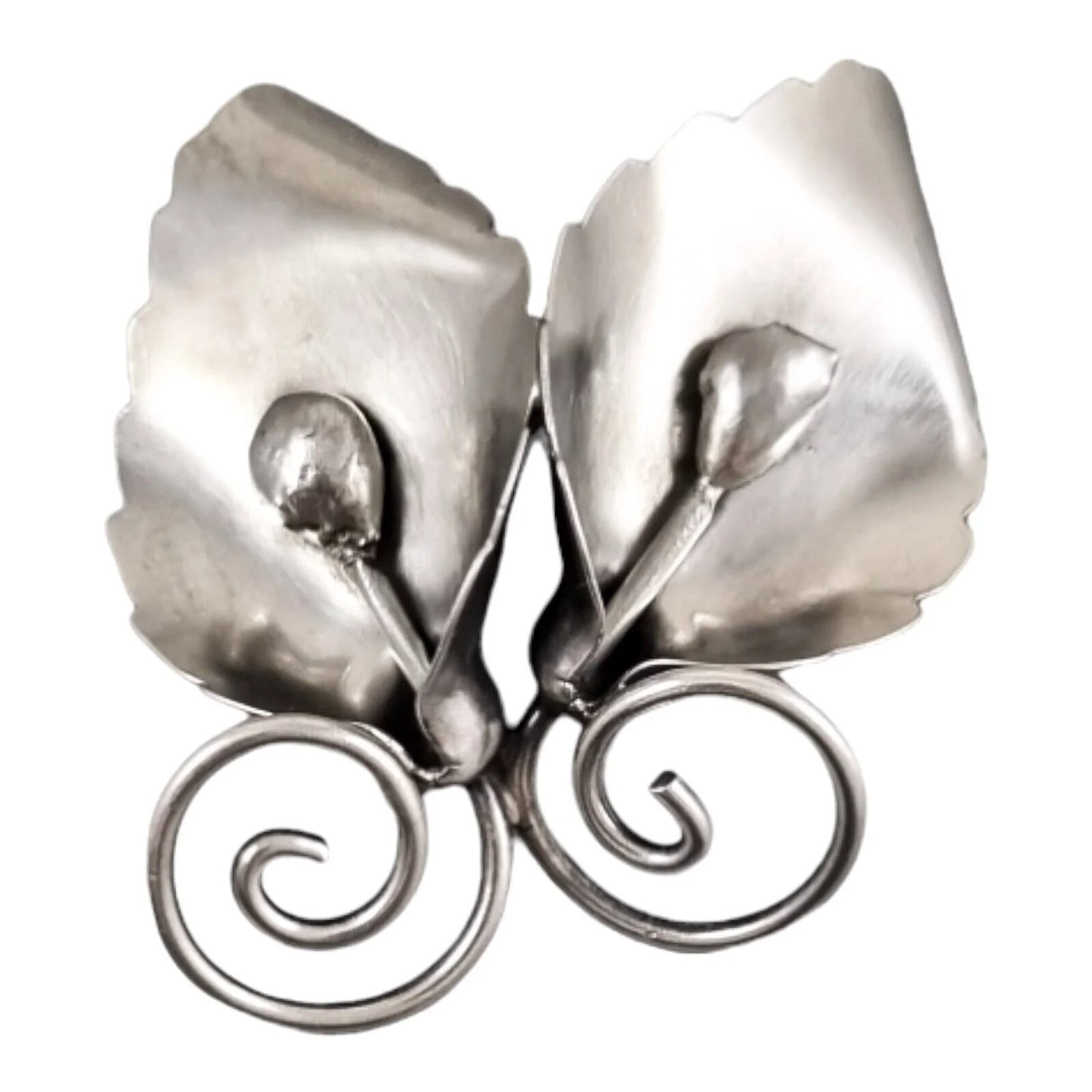 Modernist sterling silver calla lily brooch, handmade by Joseph Masaniello, USA, circa 1950s, signed JM