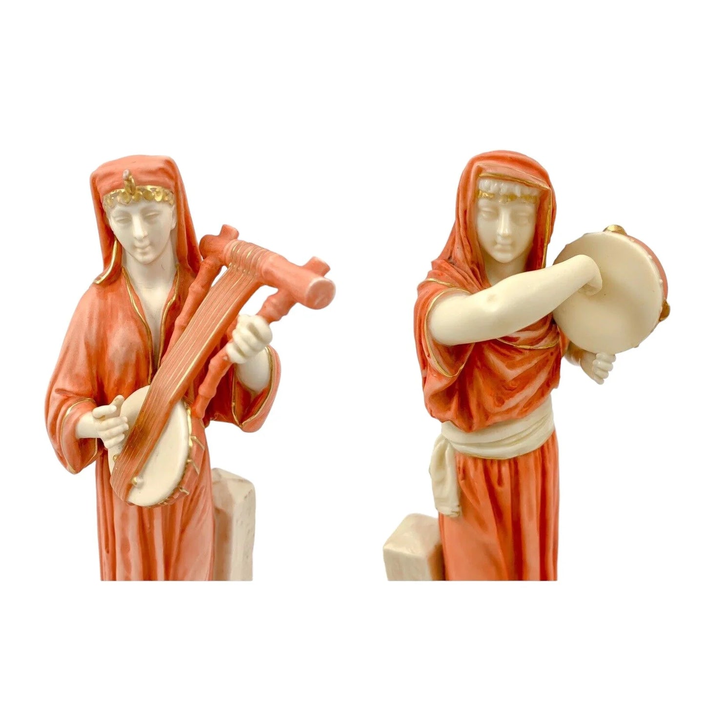 Pair of Victorian Royal Worcester (James Hadley) figurines of Egyptian musicians, model 1084
