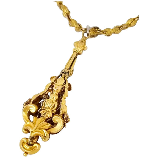 1820’s Georgian pinchbeck gold torpedo chandelier pendant decorated with cannetille and filigree